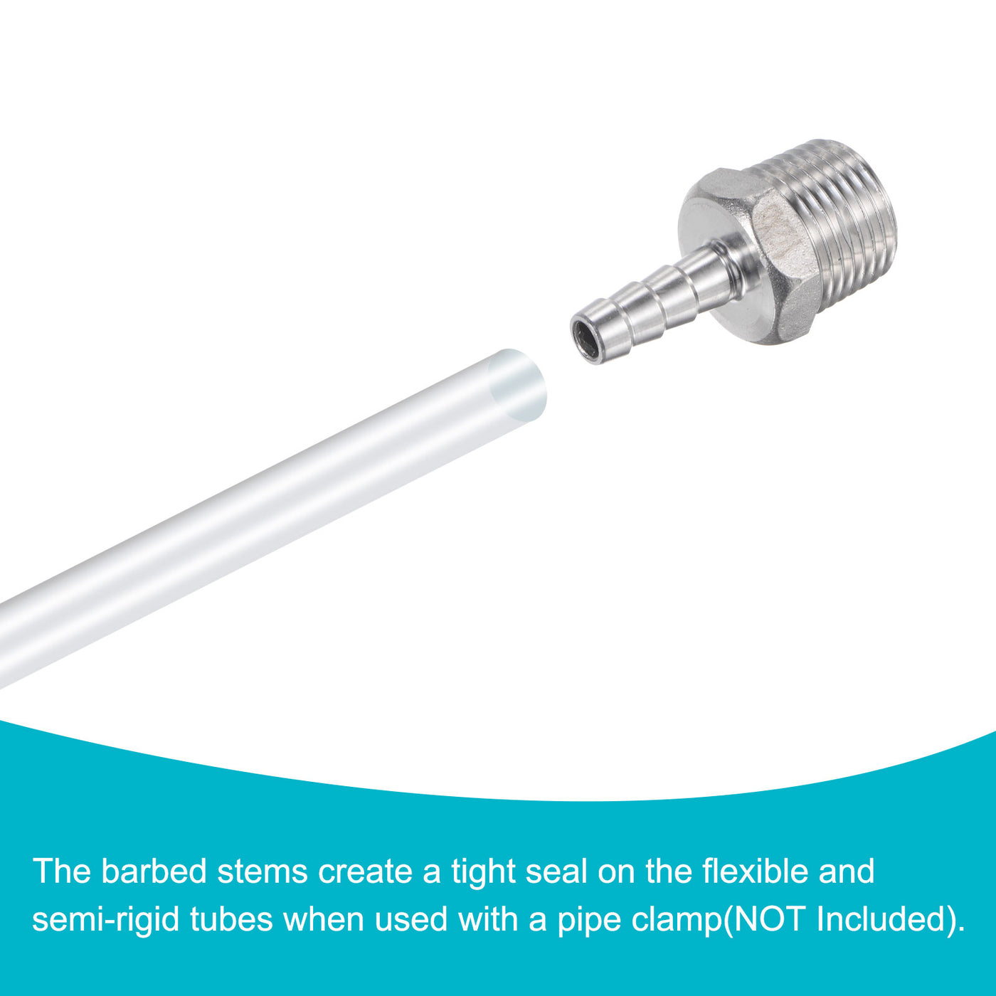 Harfington Hose Barb Fittings OD x PT Male Thread Stainless Steel Straight Pipe Connector for Water Air Fuel