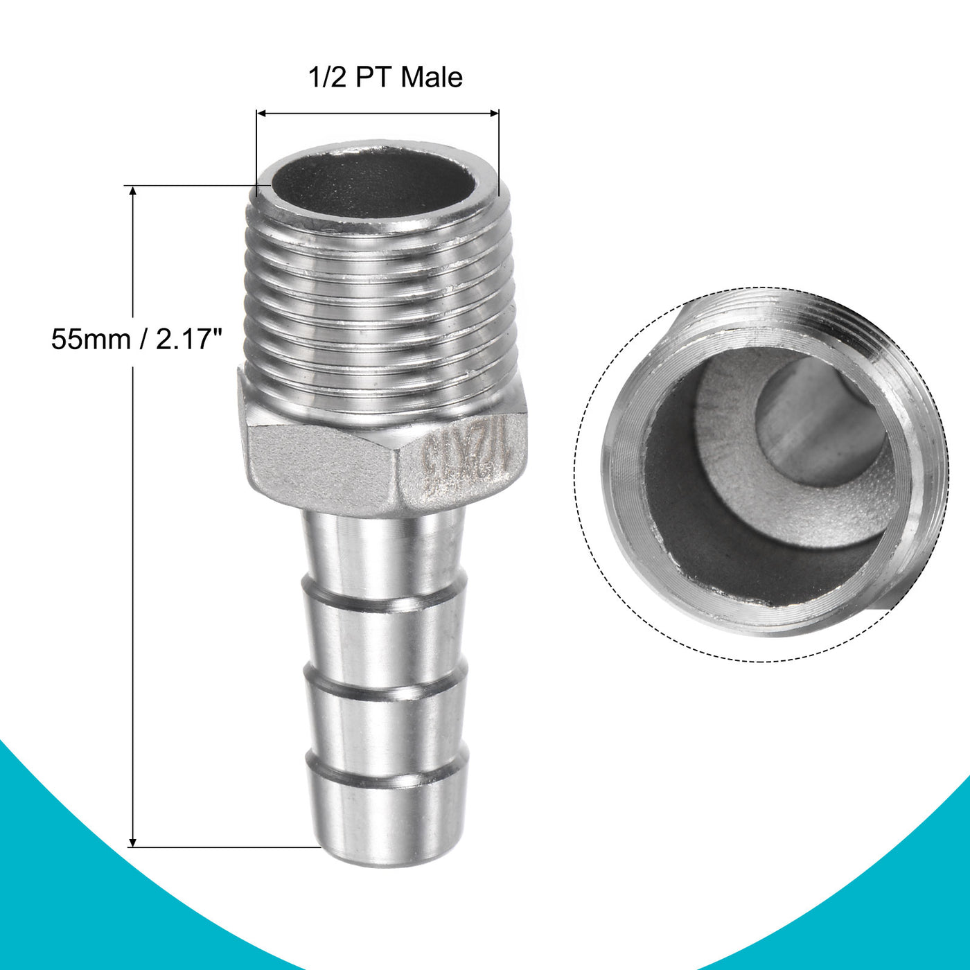Harfington Hose Barb Fittings OD x PT Male Thread Stainless Steel Straight Pipe Connector for Water Air Fuel