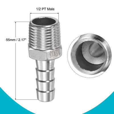 Harfington Hose Barb Fittings OD x PT Male Thread Stainless Steel Straight Pipe Connector for Water Air Fuel
