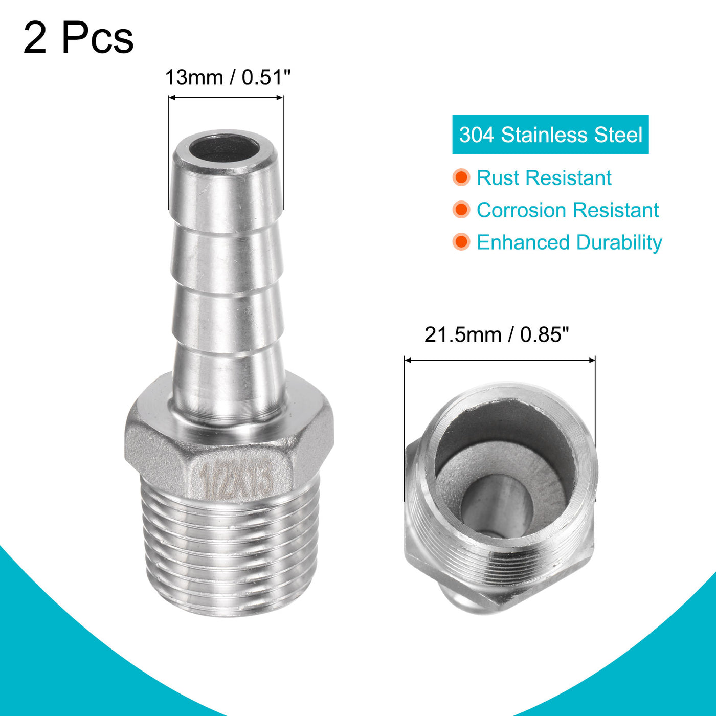 Harfington Hose Barb Fittings OD x PT Male Thread Stainless Steel Straight Pipe Connector for Water Air Fuel