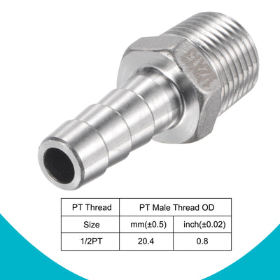 Harfington Hose Barb Fittings OD x PT Male Thread Stainless Steel Straight Pipe Connector for Water Air Fuel