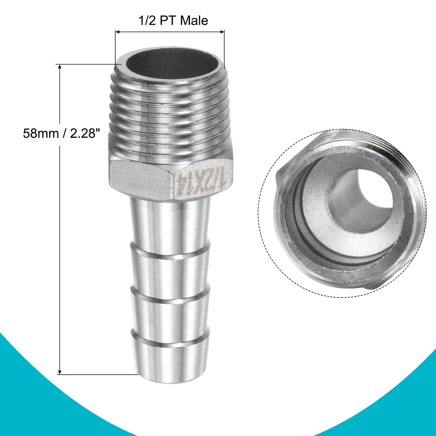 Harfington Hose Barb Fittings OD x PT Male Thread Stainless Steel Straight Pipe Connector for Water Air Fuel