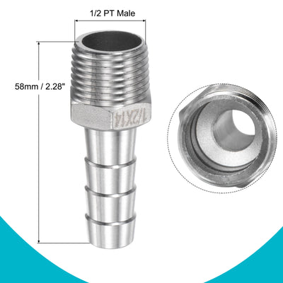 Harfington Hose Barb Fittings OD x PT Male Thread Stainless Steel Straight Pipe Connector for Water Air Fuel
