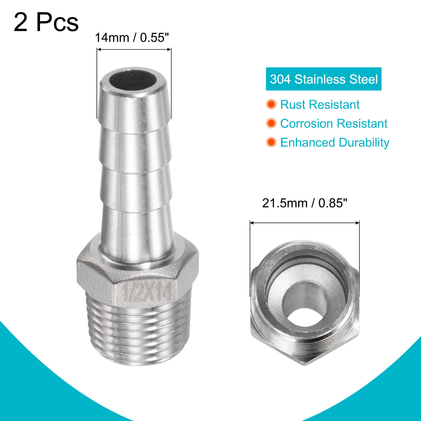Harfington Hose Barb Fittings OD x PT Male Thread Stainless Steel Straight Pipe Connector for Water Air Fuel