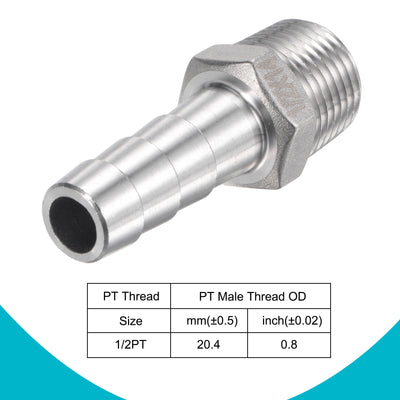 Harfington Hose Barb Fittings OD x PT Male Thread Stainless Steel Straight Pipe Connector for Water Air Fuel