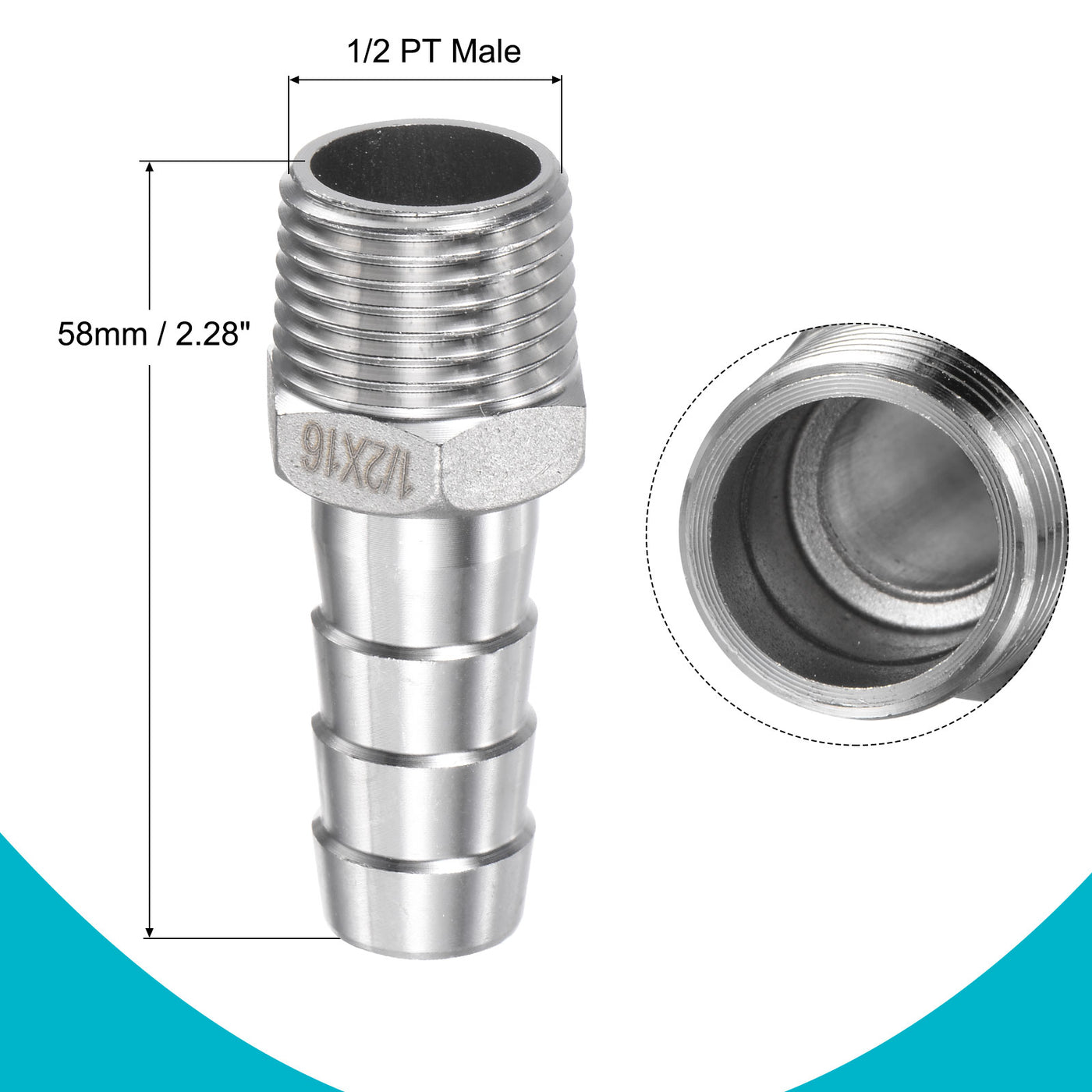 Harfington Hose Barb Fittings OD x PT Male Thread Stainless Steel Straight Pipe Connector for Water Air Fuel