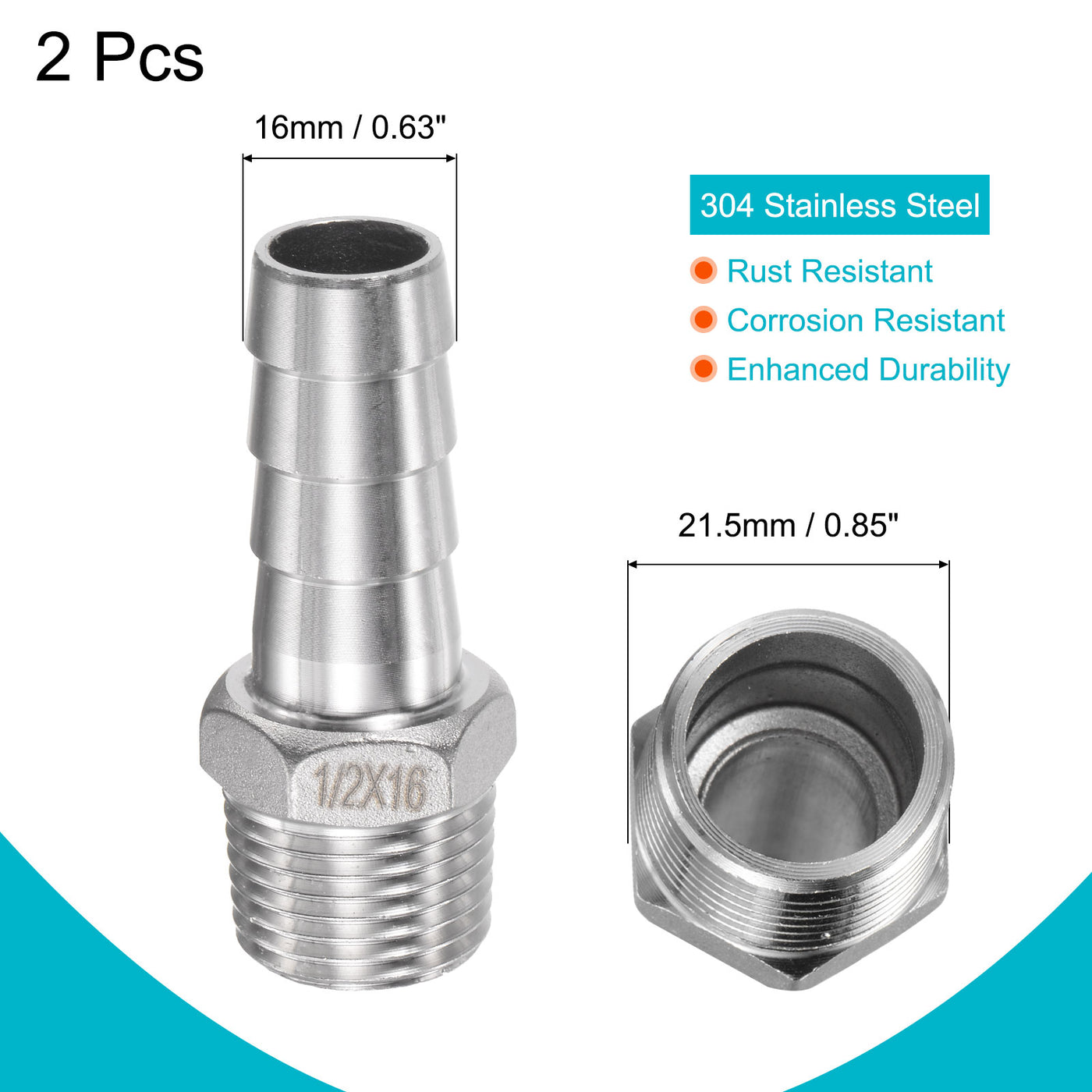 Harfington Hose Barb Fittings OD x PT Male Thread Stainless Steel Straight Pipe Connector for Water Air Fuel