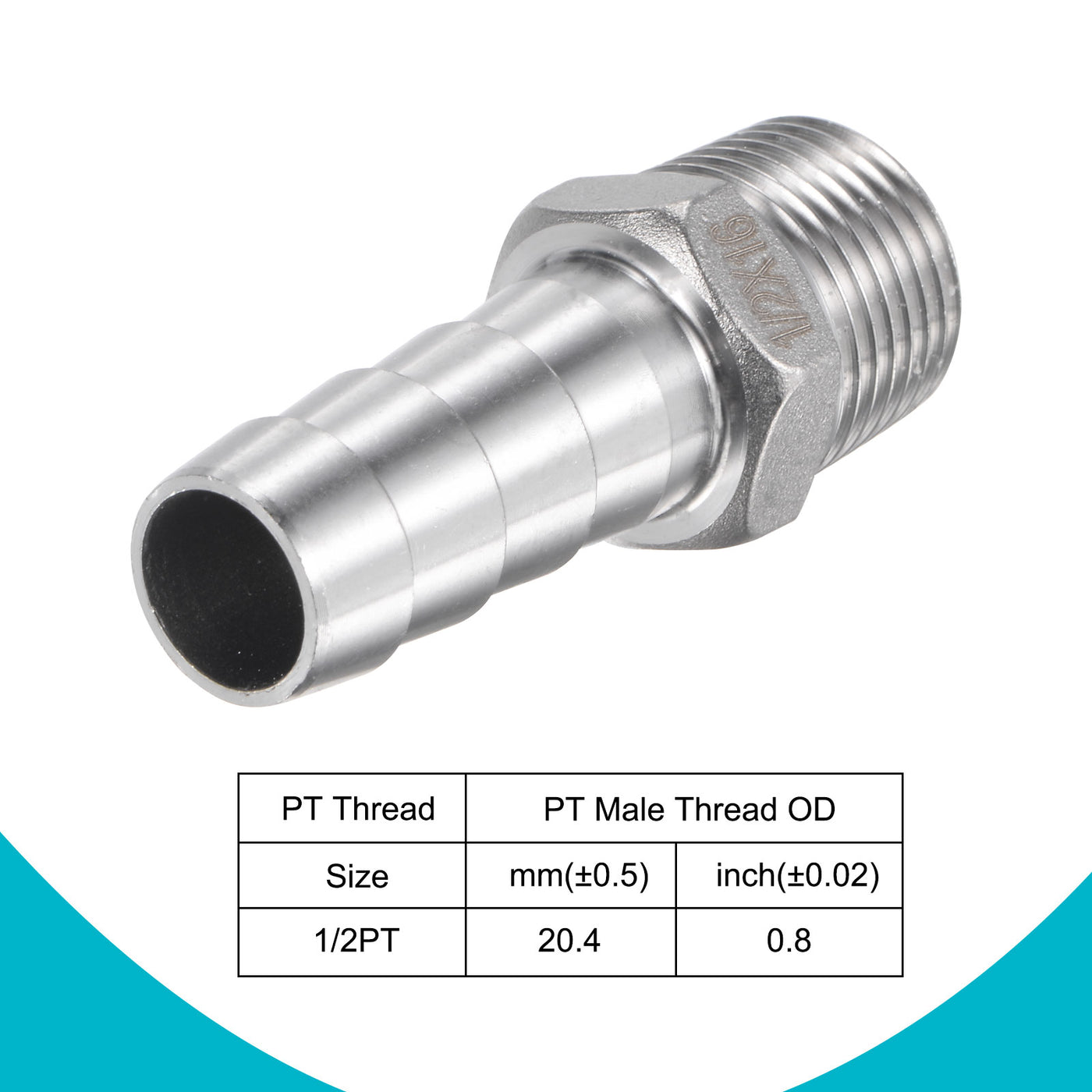 Harfington Hose Barb Fittings OD x PT Male Thread Stainless Steel Straight Pipe Connector for Water Air Fuel