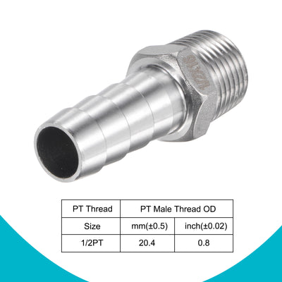 Harfington Hose Barb Fittings OD x PT Male Thread Stainless Steel Straight Pipe Connector for Water Air Fuel