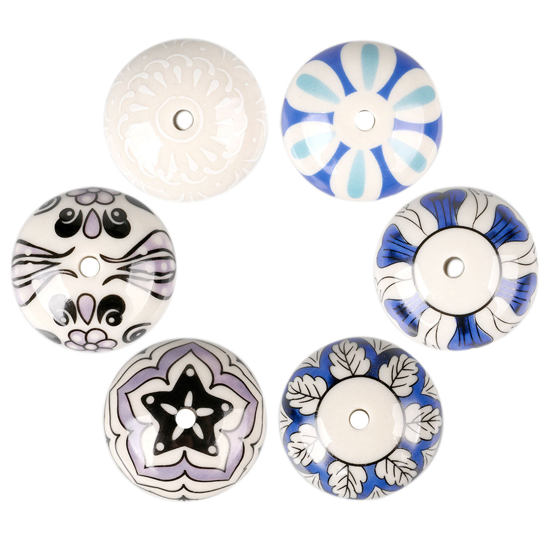Harfington 6 x Hand Painted Ceramic Door Knobs Cabinet Drawer Wardrobe Cupboard Pull Handles