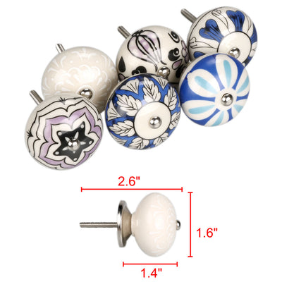 Harfington 6 x Hand Painted Ceramic Door Knobs Cabinet Drawer Wardrobe Cupboard Pull Handles