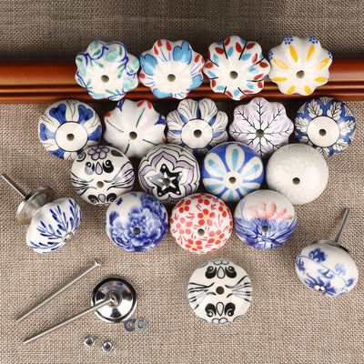 Harfington 6 x Hand Painted Ceramic Door Knobs Cabinet Drawer Wardrobe Cupboard Pull Handles