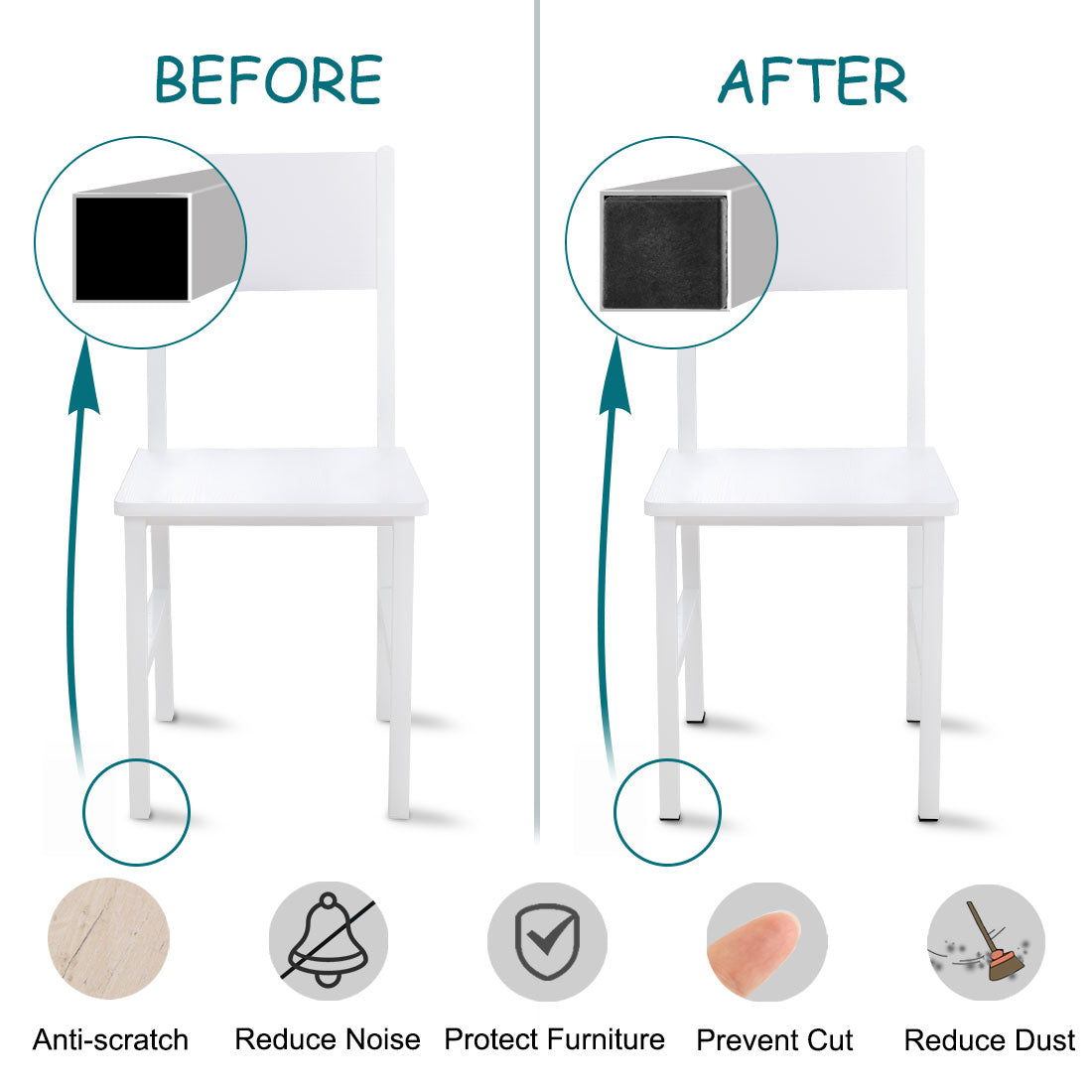 Harfington 12pcs Plastic Square Ribbed Tube Inserts Pipe Tubing End Cover Caps Furniture Glide Chair Table Feet Floor Protector Black