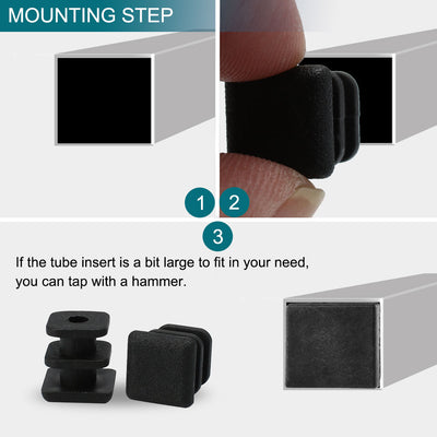 Harfington 12pcs Plastic Square Ribbed Tube Inserts Pipe Tubing End Cover Caps Furniture Glide Chair Table Feet Floor Protector Black