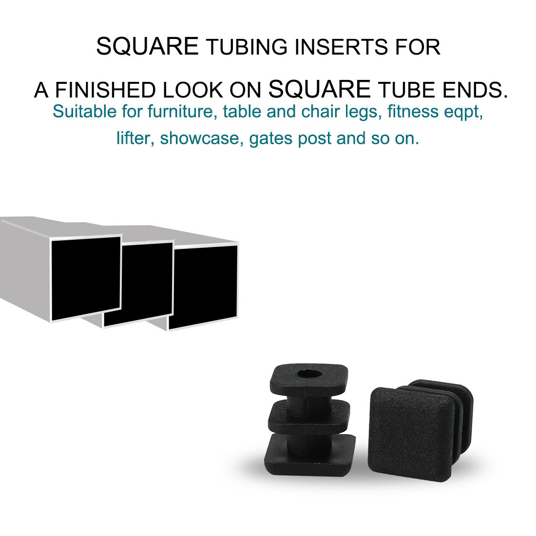 Harfington 12pcs Plastic Square Ribbed Tube Inserts Pipe Tubing End Cover Caps Furniture Glide Chair Table Feet Floor Protector Black