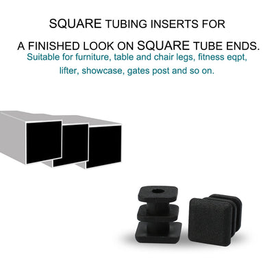 Harfington 12pcs Plastic Square Ribbed Tube Inserts Pipe Tubing End Cover Caps Furniture Glide Chair Table Feet Floor Protector Black