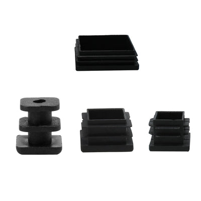 Harfington 12pcs Plastic Square Ribbed Tube Inserts Pipe Tubing End Cover Caps Furniture Glide Chair Table Feet Floor Protector Black