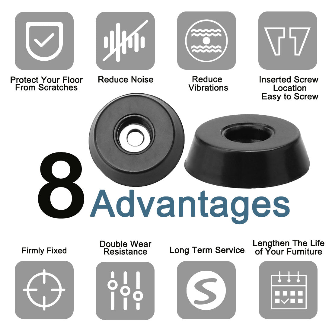 Harfington 12pcs Rubber Feet Bumper Floor Protector for Furniture Chair Feet with Washer