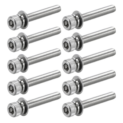 Harfington Stainless Steel Hex Socket Head Cap Screws Bolts Combine with Spring Washer and Plain Washers