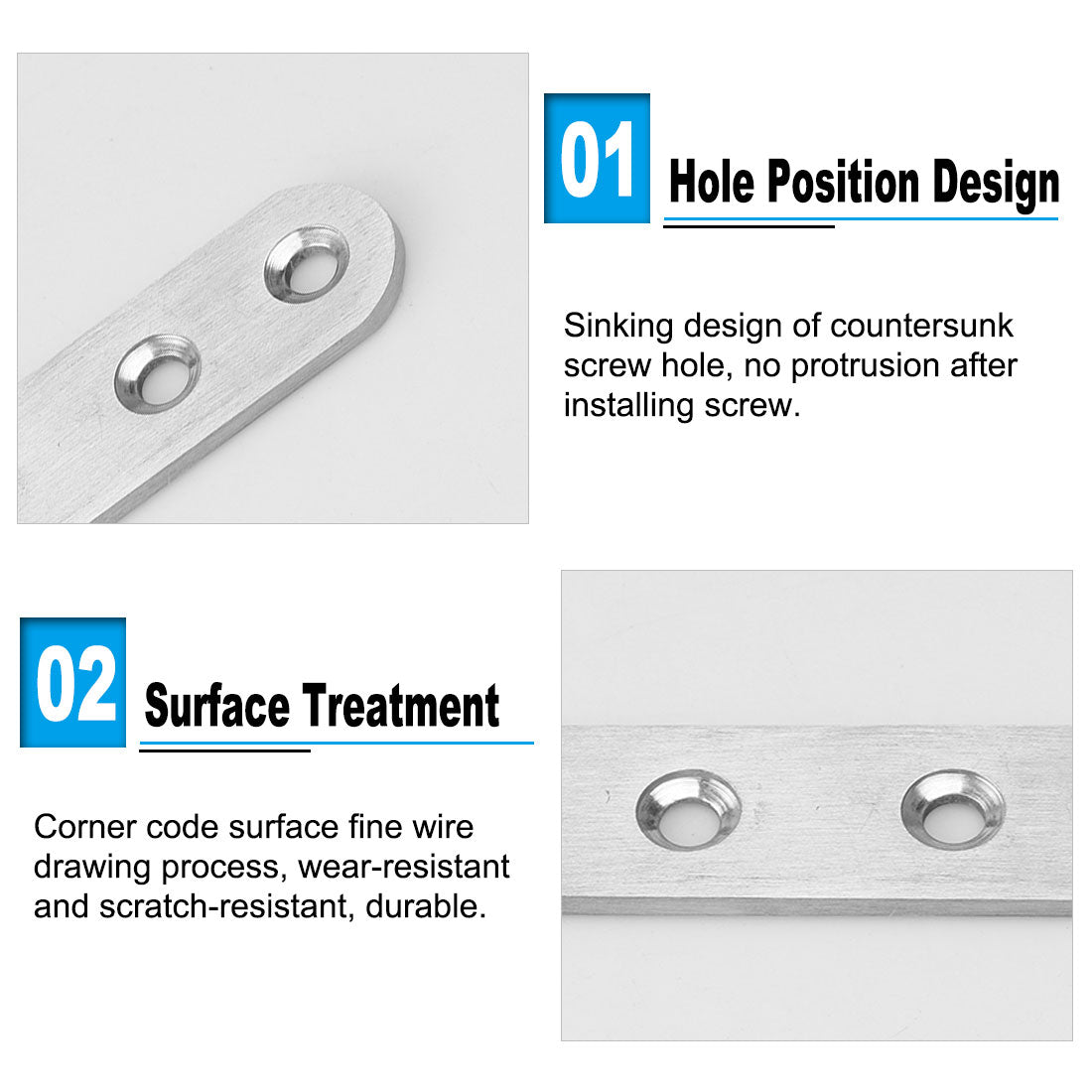 Harfington Straight Brackets Stainless Steel Flat Brace Fastener Brackets with Screws 8pcs