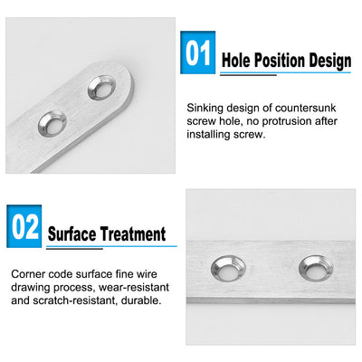 Harfington Straight Brackets Stainless Steel Flat Brace Fastener Brackets with Screws 8pcs