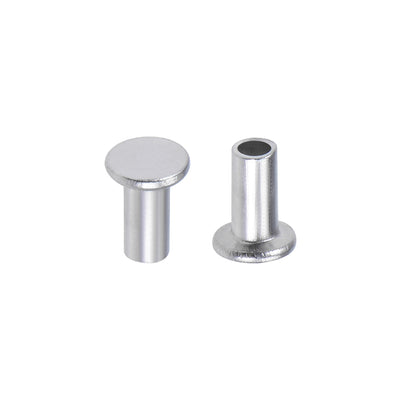 Harfington 100 Pcs  Aluminum Flat Head Semi-Tubular Rivets Silver Tone