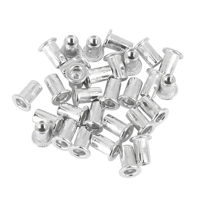 Harfington 30 Pcs Silver Tone Aluminum Alloy Car Flat Head Rivet Nut Threaded Insert