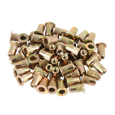Harfington 55 Pcs Zinc Plated Carbon Steel Car Flat Head Rivet Nut Threaded Insert