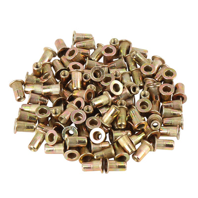 Harfington 110 Pcs Zinc Plated Carbon Steel Car Flat Head Rivet Nut Threaded Insert