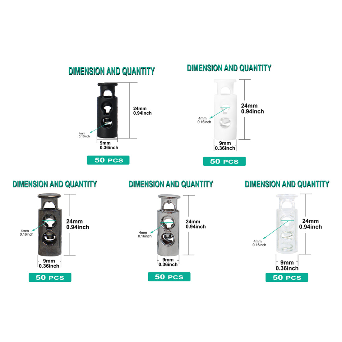 Harfington 50pcs Plastic Spring Cord Locks Double Hole End Stoppers Fastener