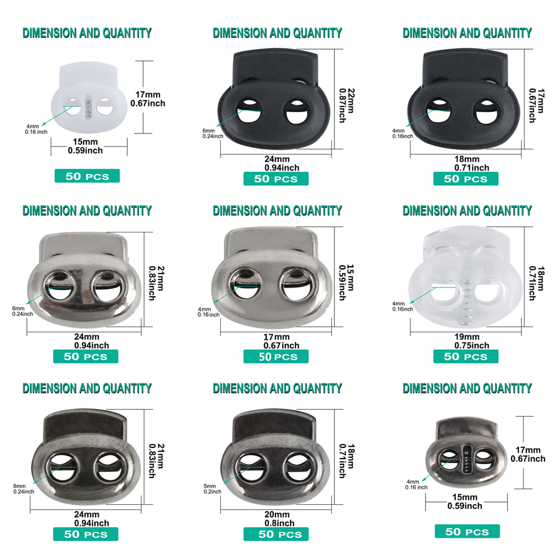 Harfington 50pcs Plastic Spring Cord Locks Double Hole End Rope Fastener Slider