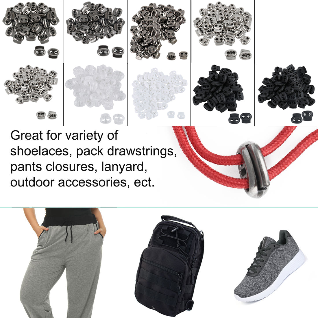 Harfington 50pcs Plastic Spring Cord Locks Double Hole End Rope Fastener Slider