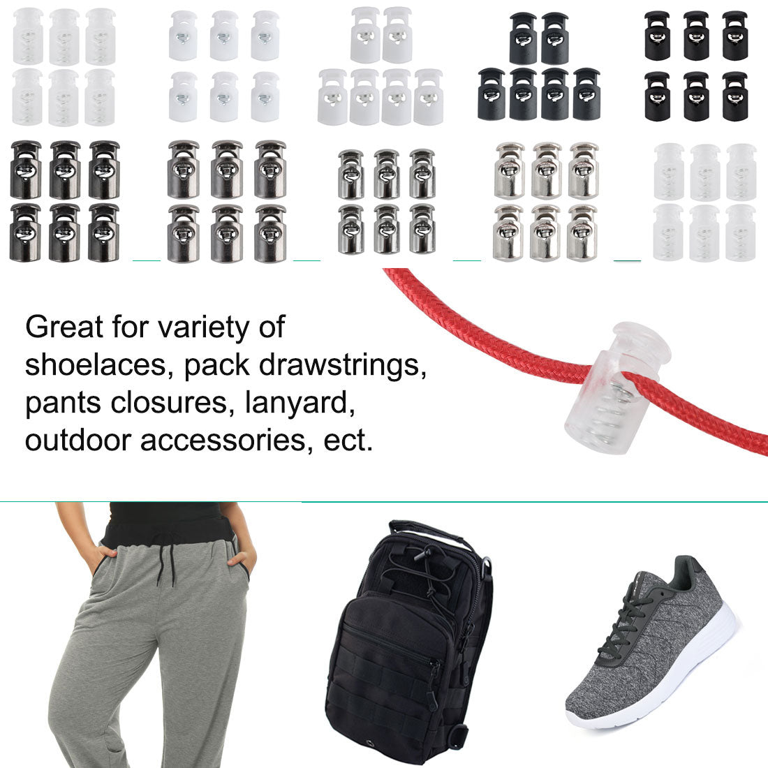 Harfington 6pcs Plastic Cord Lock Stoppers Spring End Toggle Fastener Slider Organizer