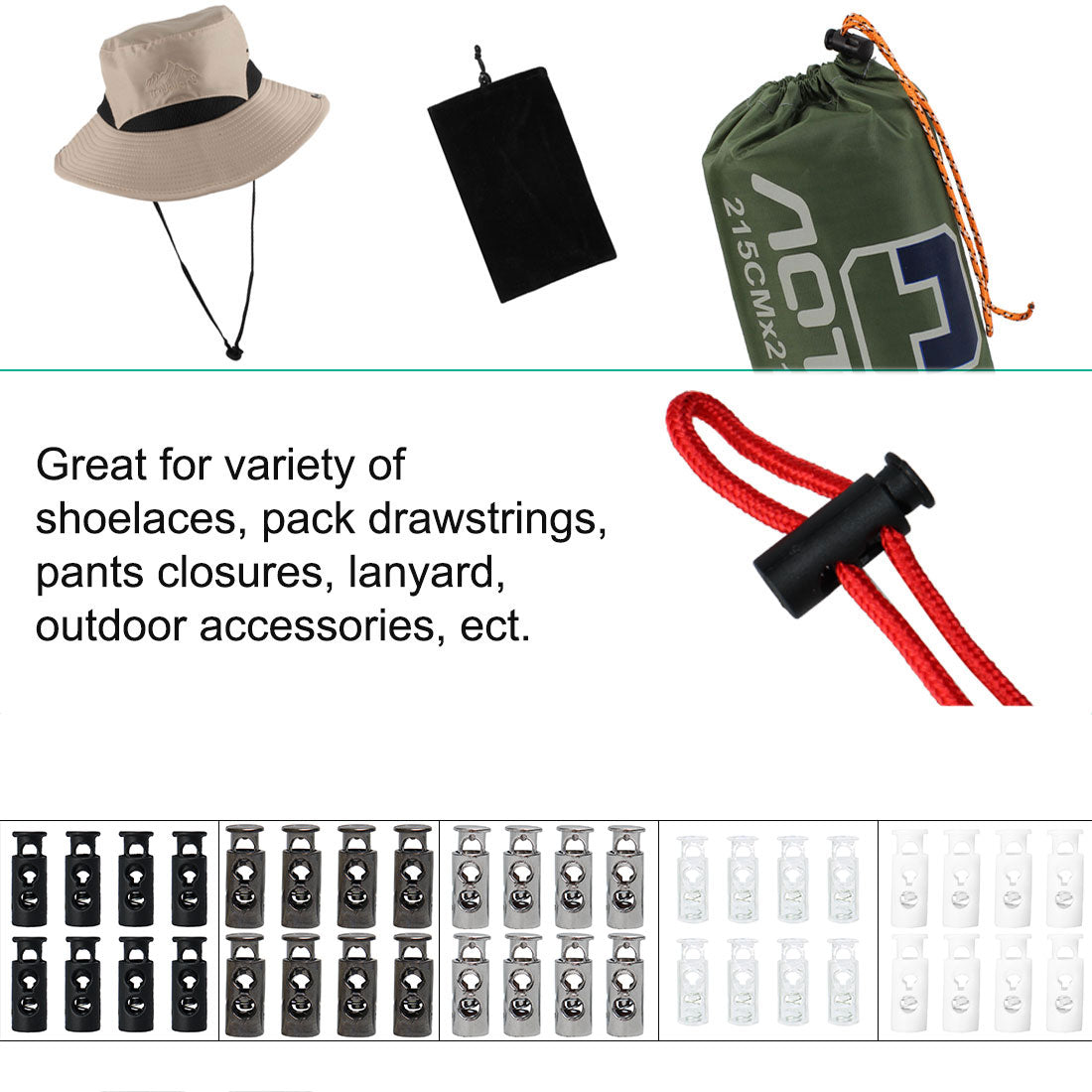 Harfington 8pcs Plastic Spring Cord Locks Double Hole End Stopper Fastener Slider