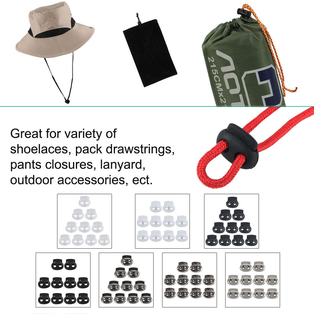 Harfington 10pcs Plastic Spring Cord Locks Double Hole End Rope Fastener Slider