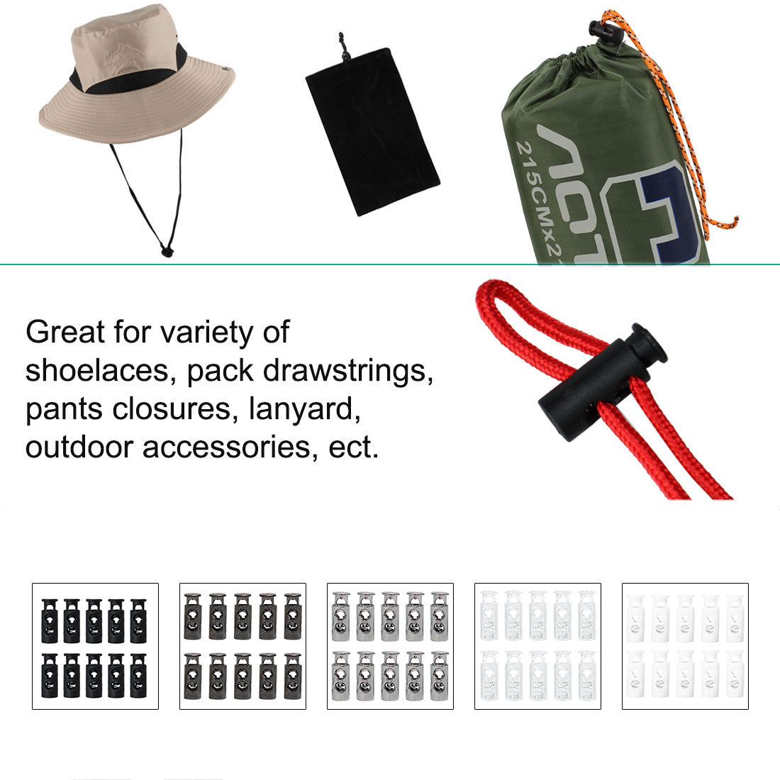 Harfington 10pcs Plastic Spring Cord Locks Double Hole End Stopper Fastener Slider