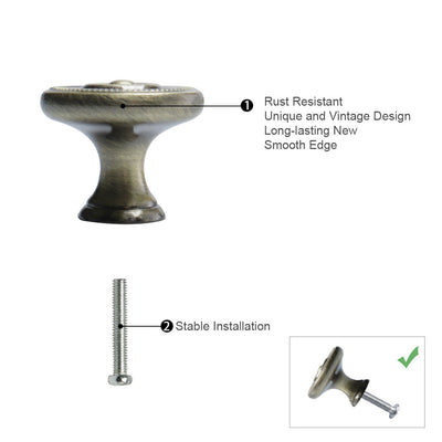 Harfington Zinc Alloy Knob Vintage Round Drawer Pull Handle Cabinet 26mm, 10pcs