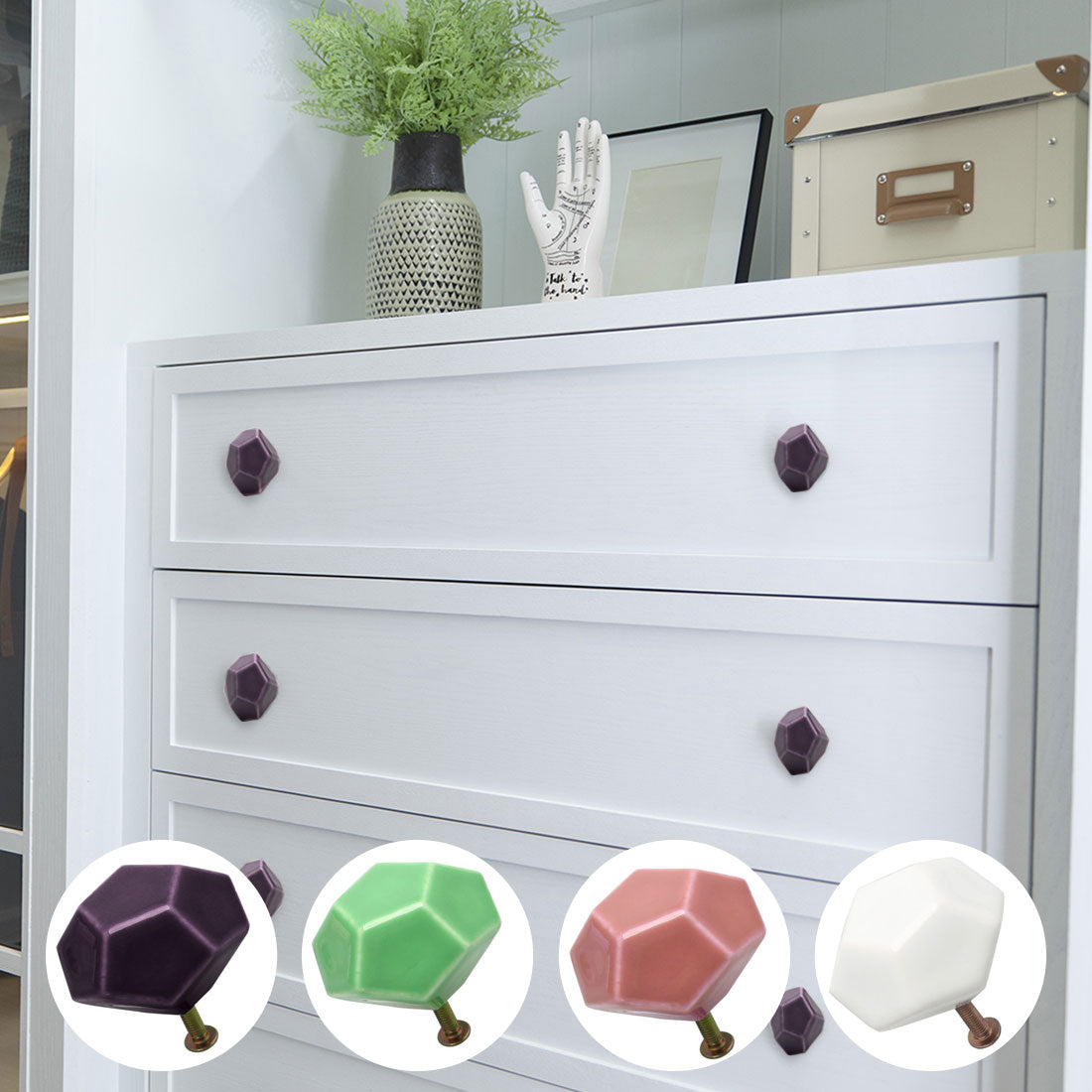 Harfington Ceramic Vintage Knob Geometry Drawer Pull Handle Cupboard Wardrobe 6pcs