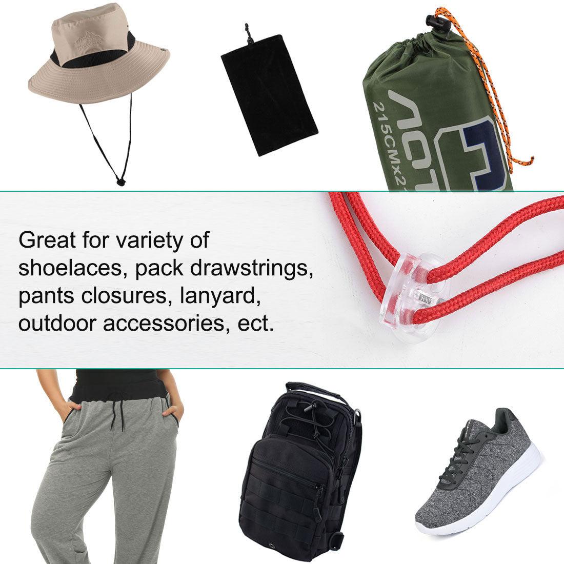 Harfington 6pcs Plastic Spring Cord Locks Double Hole End Rope Fastener Slider