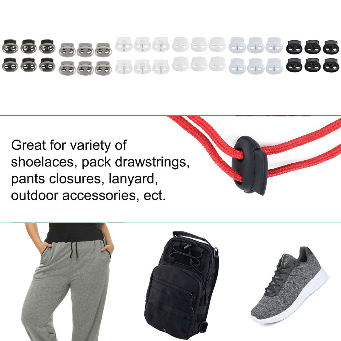 Harfington 6pcs Plastic Spring Cord Locks Double Hole End Rope Fastener Slider