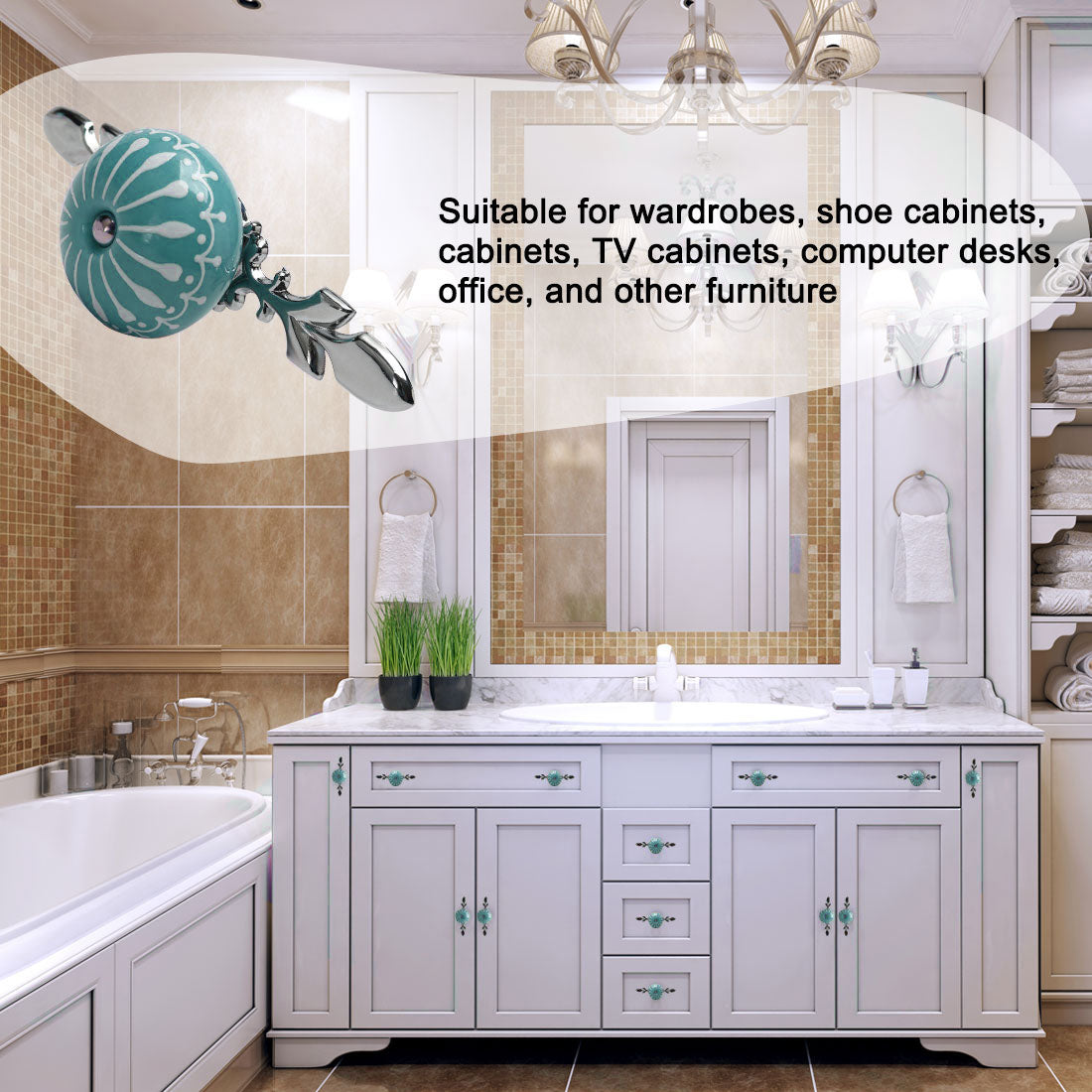 Harfington Ceramic Vintage Knob Drawer Pull Handles Cupboard Wardrobe 6pcs