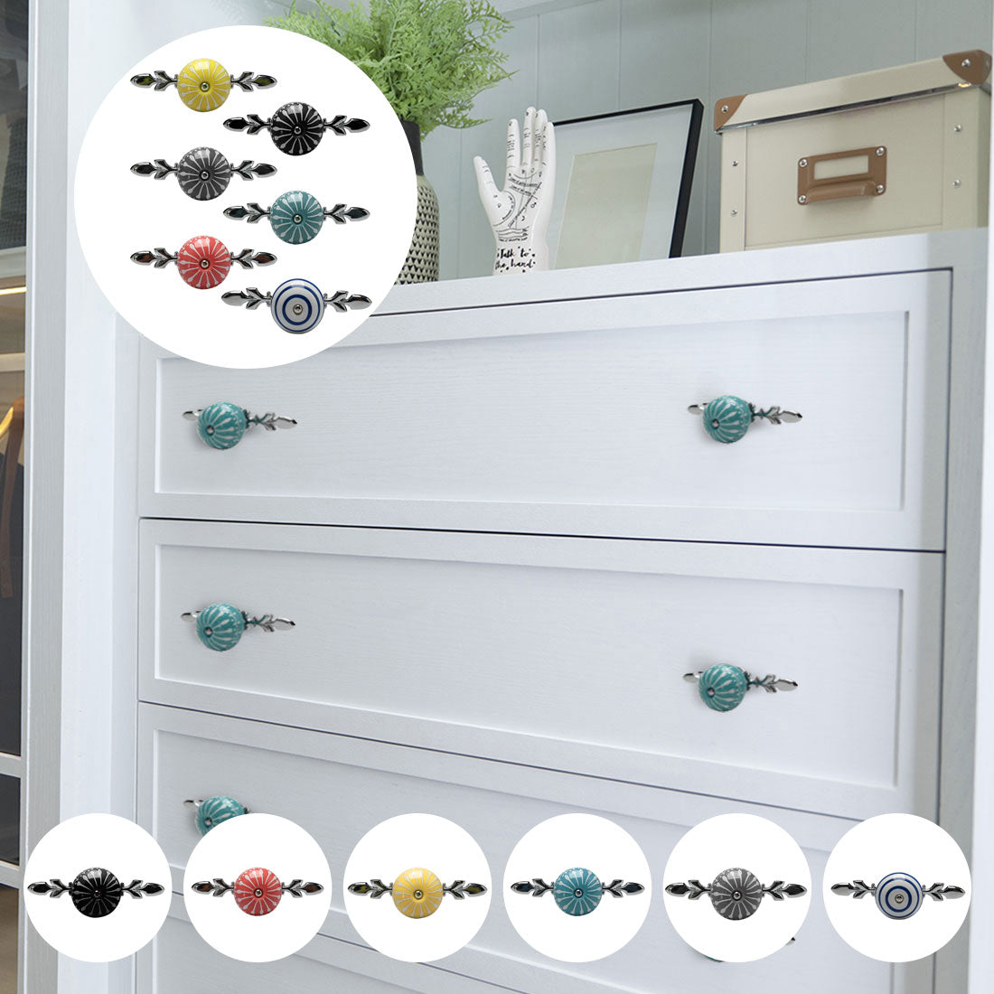 Harfington Ceramic Vintage Knob Drawer Pull Handles Cupboard Wardrobe 6pcs