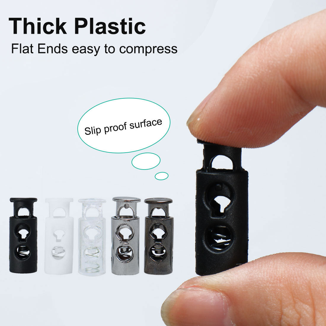 Harfington 20pcs Plastic Spring Cord Locks Double Hole End Stoppers Fastener Slider