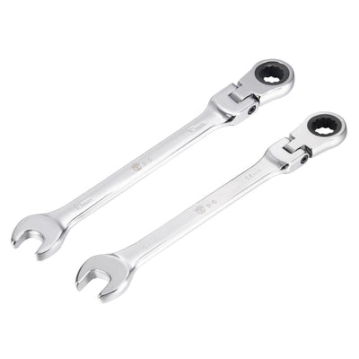 Harfington Metric Box Open Ended Flex-Head Ratchet Combination Wrench Polish Chrome Finish, Cr-V