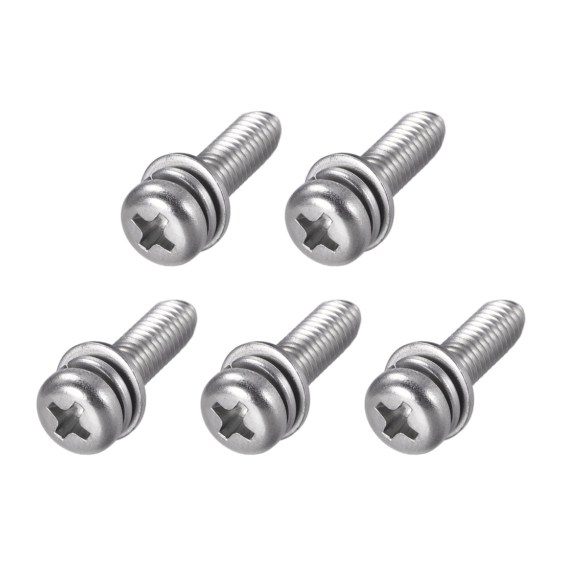 Harfington Phillips Pan Head Machine Screws Bolts w Spring Washer and Plain Washers, 5pcs