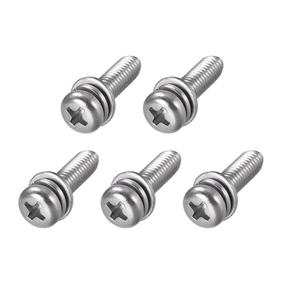 Harfington Phillips Pan Head Machine Screws Bolts w Spring Washer and Plain Washers, 5pcs