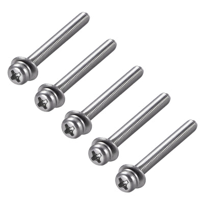 Harfington Phillips Pan Head Machine Screws Bolts with Spring Washer and Plain Washers 5pcs