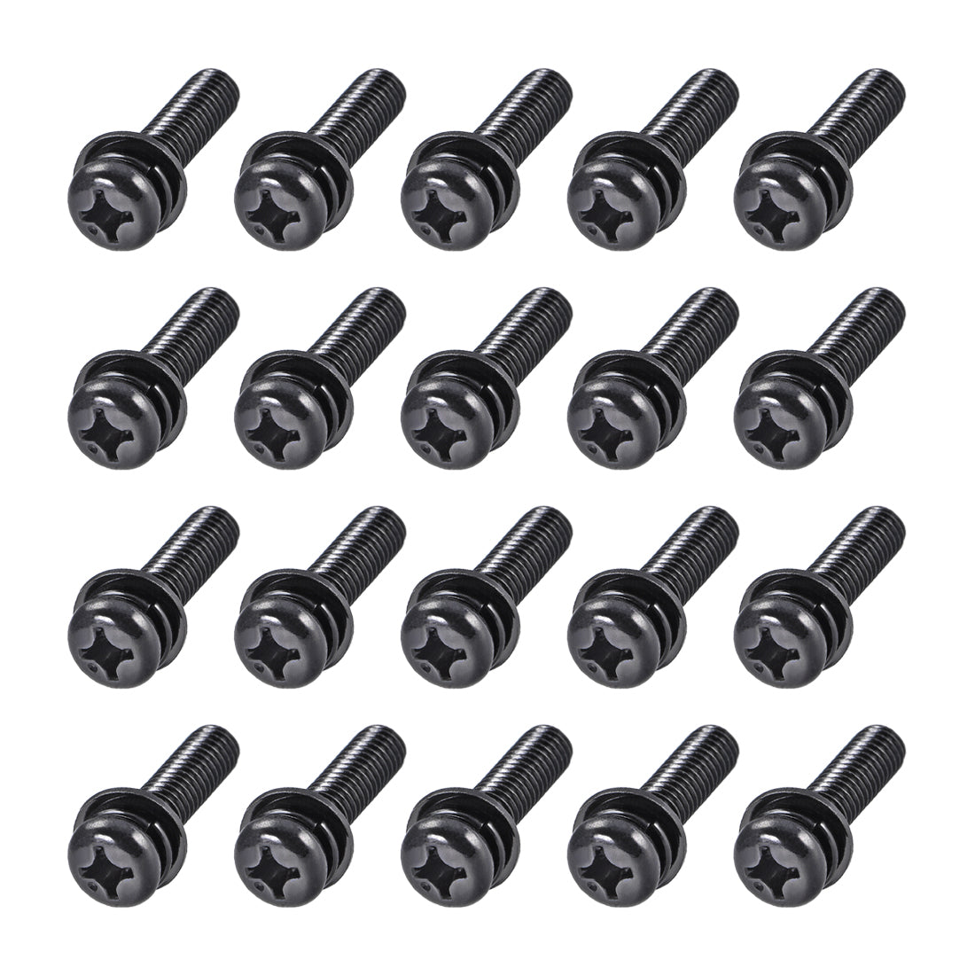 Harfington Phillips Pan Head Machine Screws Bolts w Spring Washer and Plain Washers 20pcs
