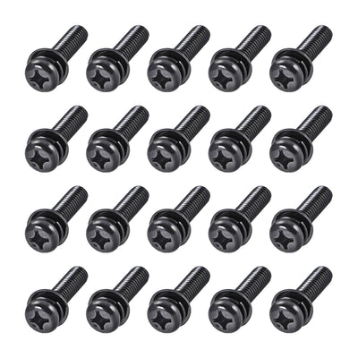 Harfington Phillips Pan Head Machine Screws Bolts w Spring Washer and Plain Washers 20pcs