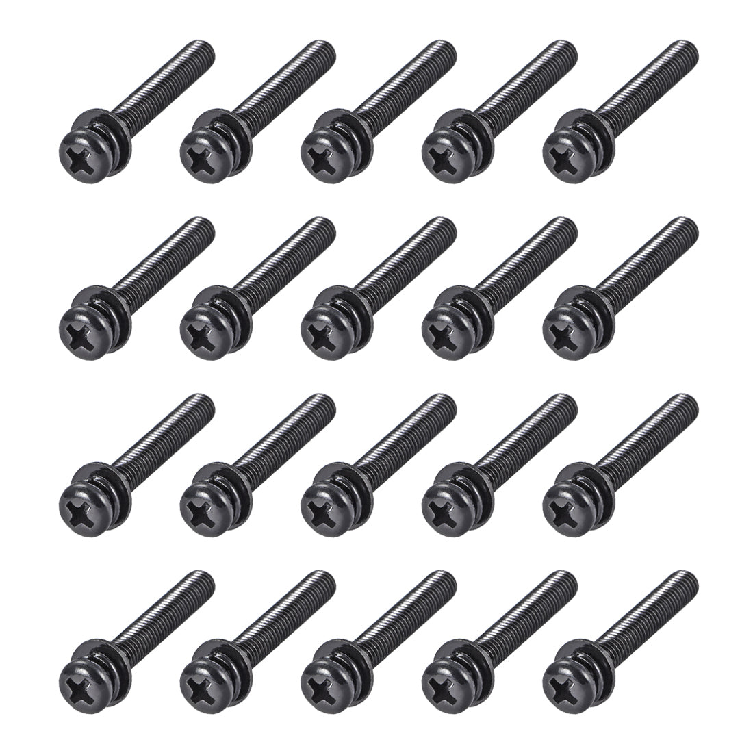 Harfington Phillips Pan Head Machine Screws Bolts w Spring Washer Plain Washers, 20pcs
